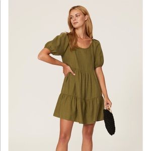 Green Puff Sleeve Tiered Madewell Dress Small NWT